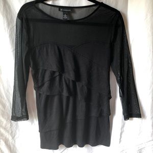 INC Black Ruffle and Mesh Top